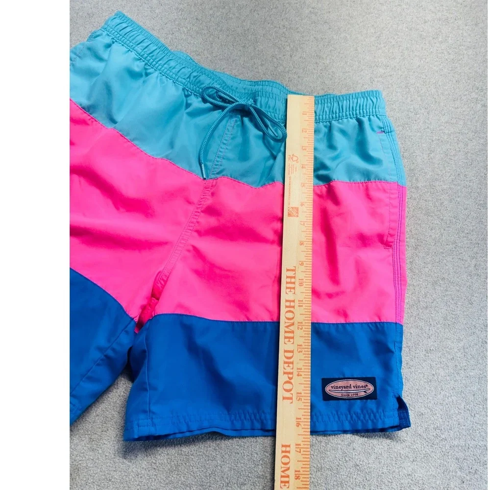 Vineyard Vines Swim Trunks Mens M Pink Blue Colorblock Chappy Board Shorts Pool